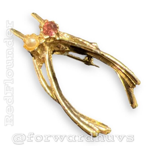 Bundle Sale 3 for $15 | Vintage Wishbone Shaped | Gold Tone Brooch - Picture 3 of 9